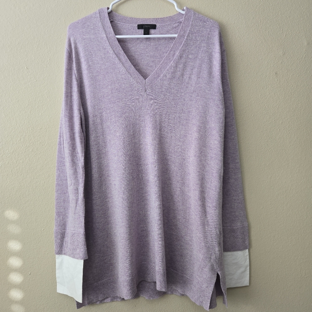 J CREW V-Neck Sweater Shirt Cuffs Orchid Lavender Sz M Prep Old Money‎ Acedemia